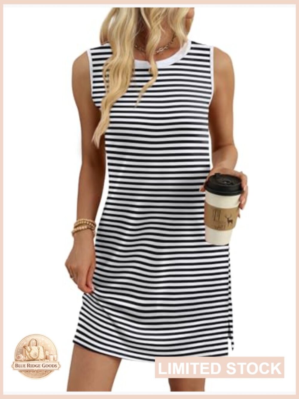 Crewneck Sleeveless Tank Dress Boho Casual Vacation Midi A-Line - Picture 4 of 7
